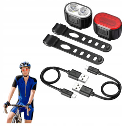 LAMPA ROWEROWA PRZEDNIA I TYLNA LED USB AKUMULATOROWA NA KIEROWNICĘ MOCNA