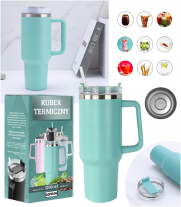 MagiCook KUBEK TERMICZNY TURKUSOWY 1200 ML ZE SŁOMKĄ STYLE USA Turkus