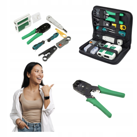 TESTER KABLI LAN RJ45 SIECI ZESTAW NARZĘDZI ZACISKARKA WTYK ETUI STRIPPER TESTER KABLI LAN RJ45 SIECI ZESTAW NARZĘDZI ZACISKARKA WTYK ETUI STRIPPER