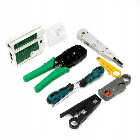 TESTER KABLI LAN RJ45 SIECI ZESTAW NARZĘDZI ZACISKARKA WTYK ETUI STRIPPER TESTER KABLI LAN RJ45 SIECI ZESTAW NARZĘDZI ZACISKARKA WTYK ETUI STRIPPER