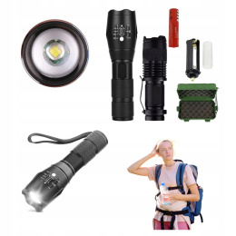 LATARKA TAKTYCZNA 2W1 LED CREE SURVIVALOWA ZOOM STROBOSKOP WOJSKOWA AKU