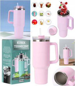 MagiCook KUBEK TERMICZNY 1200 ML ZE SŁOMKĄ STYLE USA Różowy