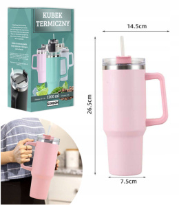MagiCook KUBEK TERMICZNY 1200 ML ZE SŁOMKĄ STYLE USA Różowy