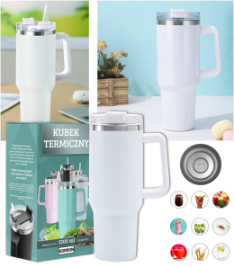 MagiCook KUBEK TERMICZNY BIAŁY 1200 ML ZE SŁOMKĄ STYLE USA Biel