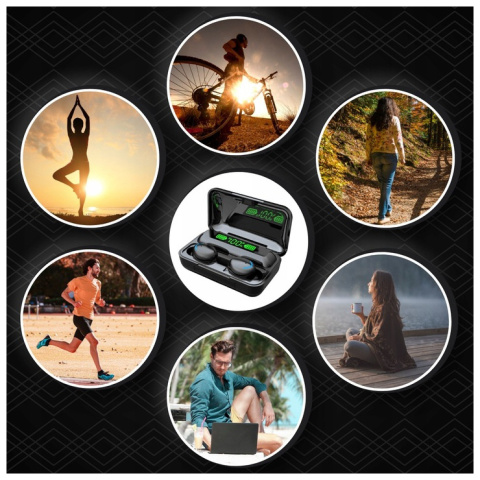 SŁUCHAWKI BEZPRZEWODOWE BLUETOOTH POWERBANK SPORTOWE DOUSZNE MIKROFON LCD SŁUCHAWKI BEZPRZEWODOWE BLUETOOTH POWERBANK SPORTOWE DOUSZNE MIKROFON LCD