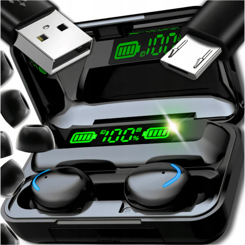SŁUCHAWKI BEZPRZEWODOWE BLUETOOTH POWERBANK SPORTOWE DOUSZNE MIKROFON LCD SŁUCHAWKI BEZPRZEWODOWE BLUETOOTH POWERBANK SPORTOWE DOUSZNE MIKROFON LCD