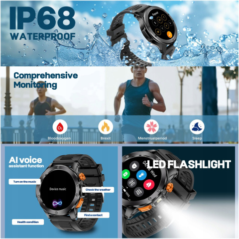 SmartWatch ZEGAREK SPORTOWY WODOODPORNY IP68 Z LATARKĄ SOLIDNY MENU PL SmartWatch ZEGAREK SPORTOWY WODOODPORNY IP68 Z LATARKĄ SOLIDNY MENU PL